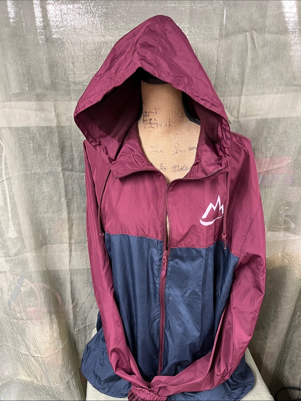 Women's Hooded Utility Jacket in Maroon and Navy